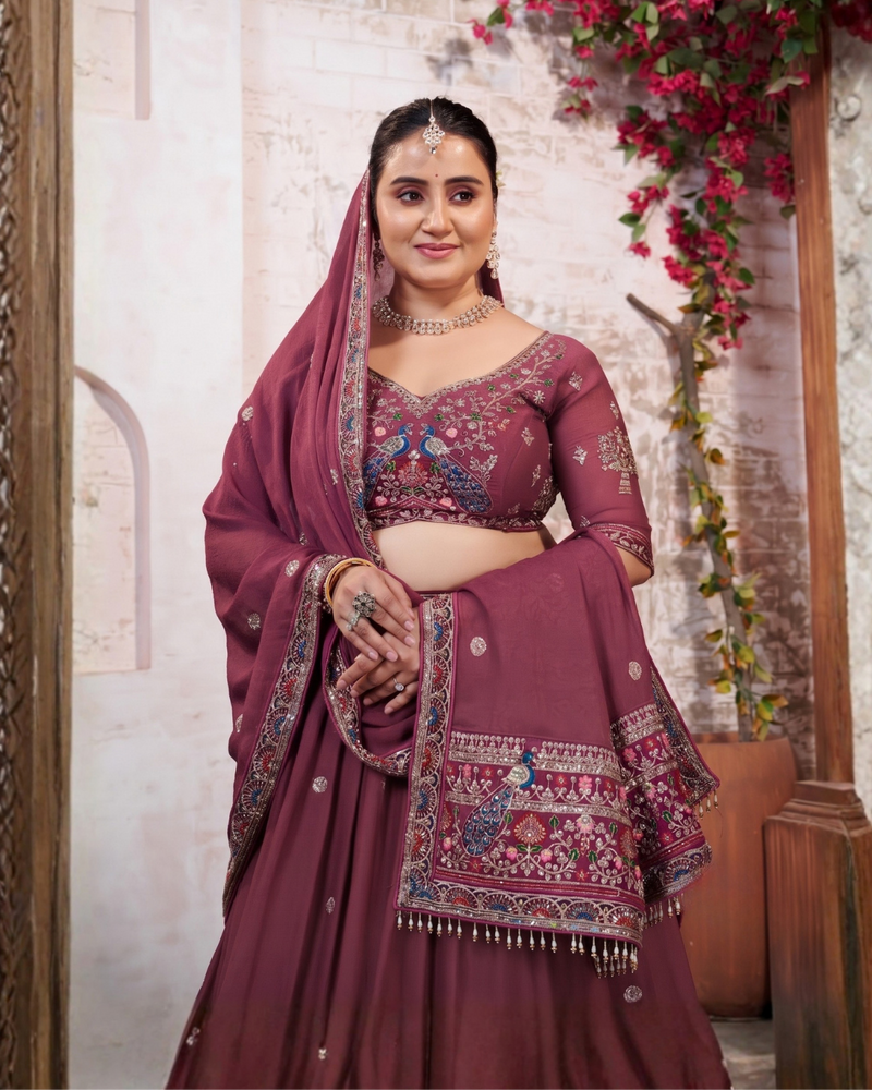 Earthy Mauve Silk Embroidered Occasion Lehenga