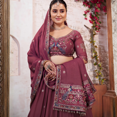 Earthy Mauve Silk Embroidered Occasion Lehenga