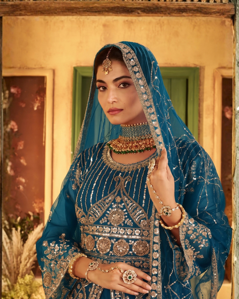 Rama Elegant Sindoor Satin Lehenga Set for Festive Occasions