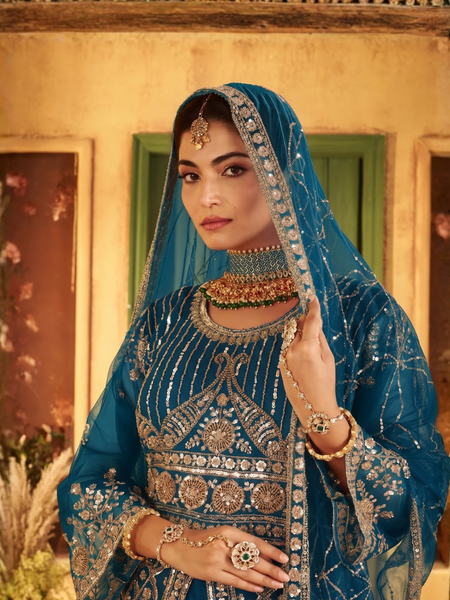 Rama Elegant Sindoor Satin Lehenga Set for Festive Occasions