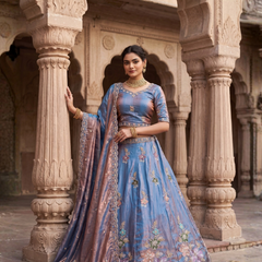 Blue Elegant Sindoor Satin Lehenga Choli for Festive Occasions