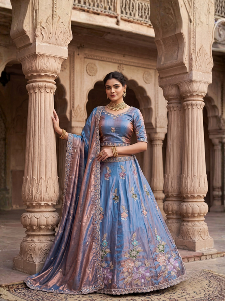 Blue Elegant Sindoor Satin Lehenga Choli for Festive Occasions