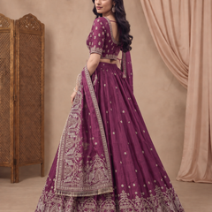 Wine Silk Wedding Lehenga Set with Embroidery