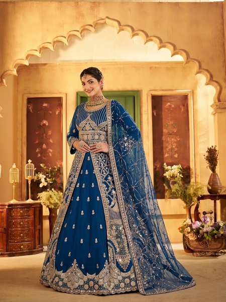 Rama Elegant Sindoor Satin Lehenga Set for Festive Occasions