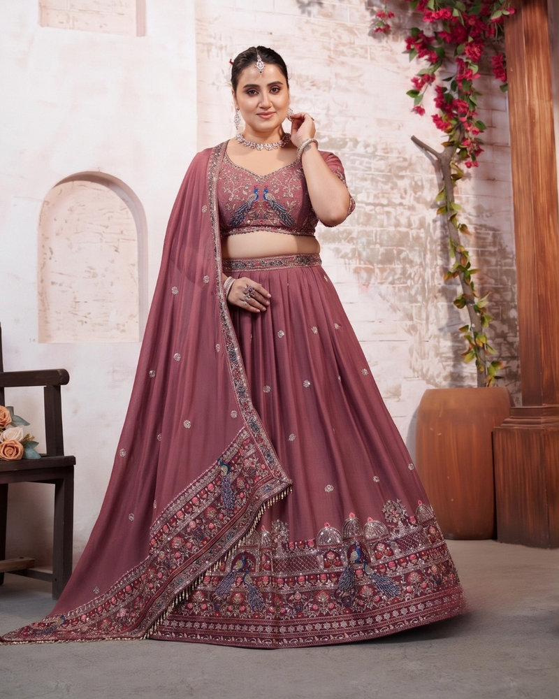 Earthy Mauve Silk Embroidered Occasion Lehenga