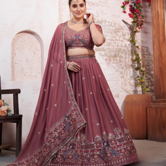 Earthy Mauve Silk Embroidered Occasion Lehenga