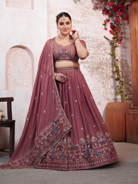 Earthy Mauve Silk Embroidered Occasion Lehenga