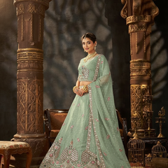 White Designer Moss Butti Embroidered Lehenga Choli