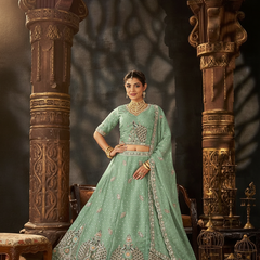 White Designer Moss Butti Embroidered Lehenga Choli