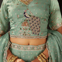 White Designer Moss Butti Embroidered Lehenga Choli