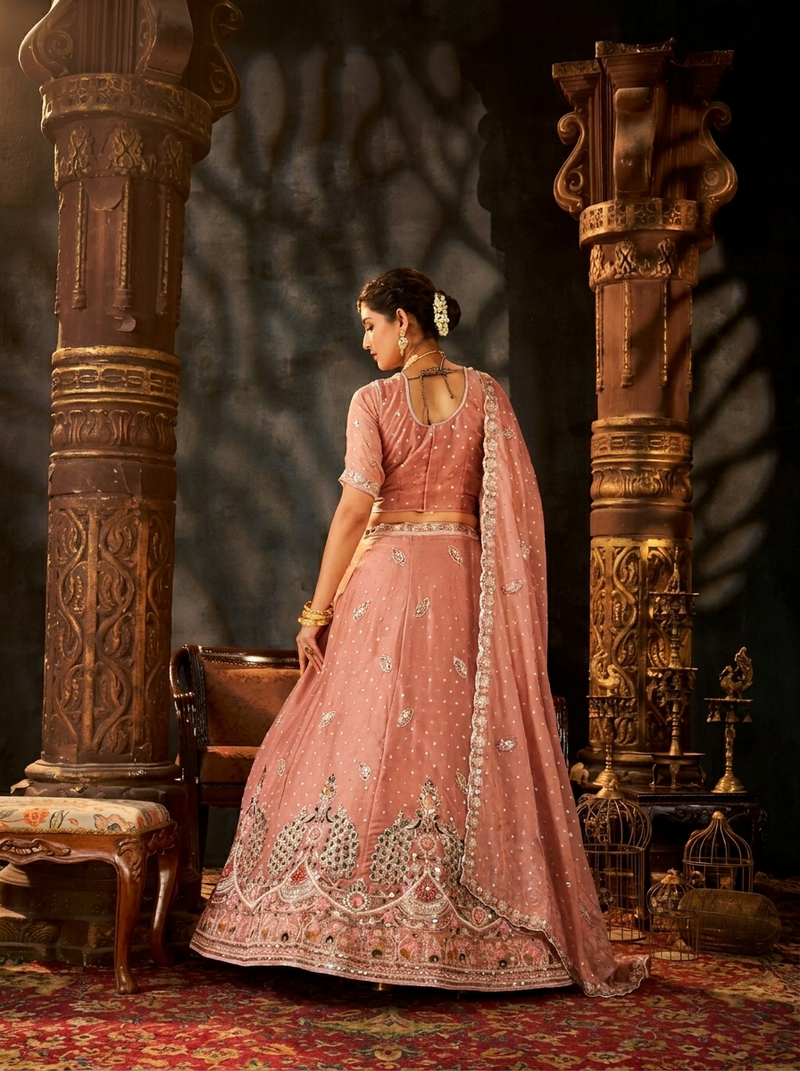 White Designer Moss Butti Embroidered Lehenga Choli