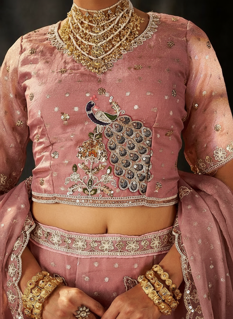 White Designer Moss Butti Embroidered Lehenga Choli
