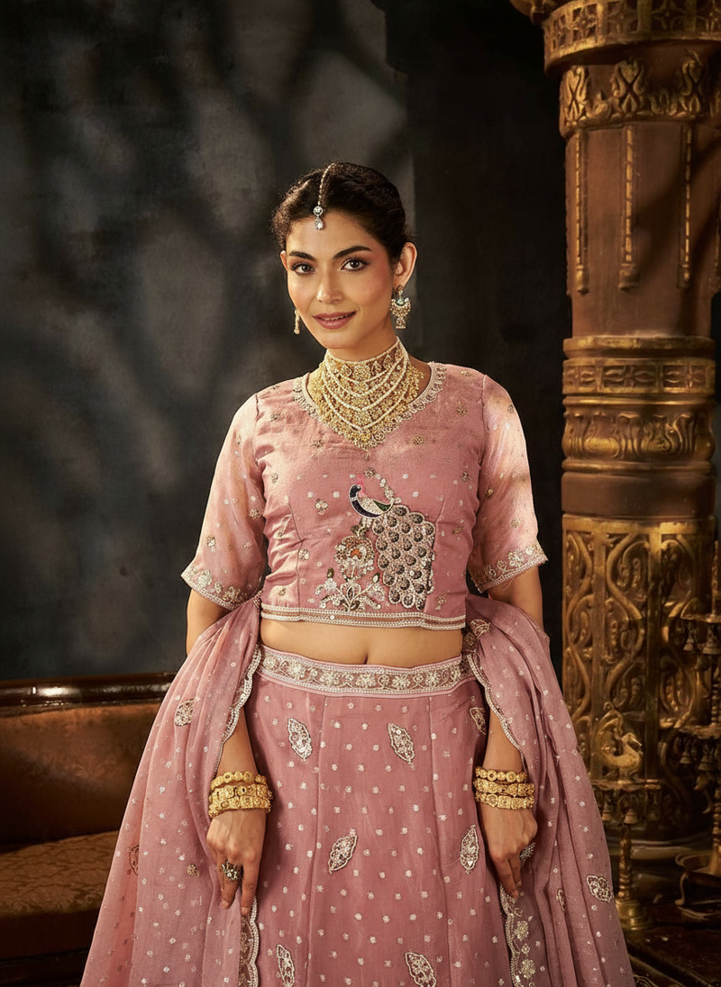 White Designer Moss Butti Embroidered Lehenga Choli