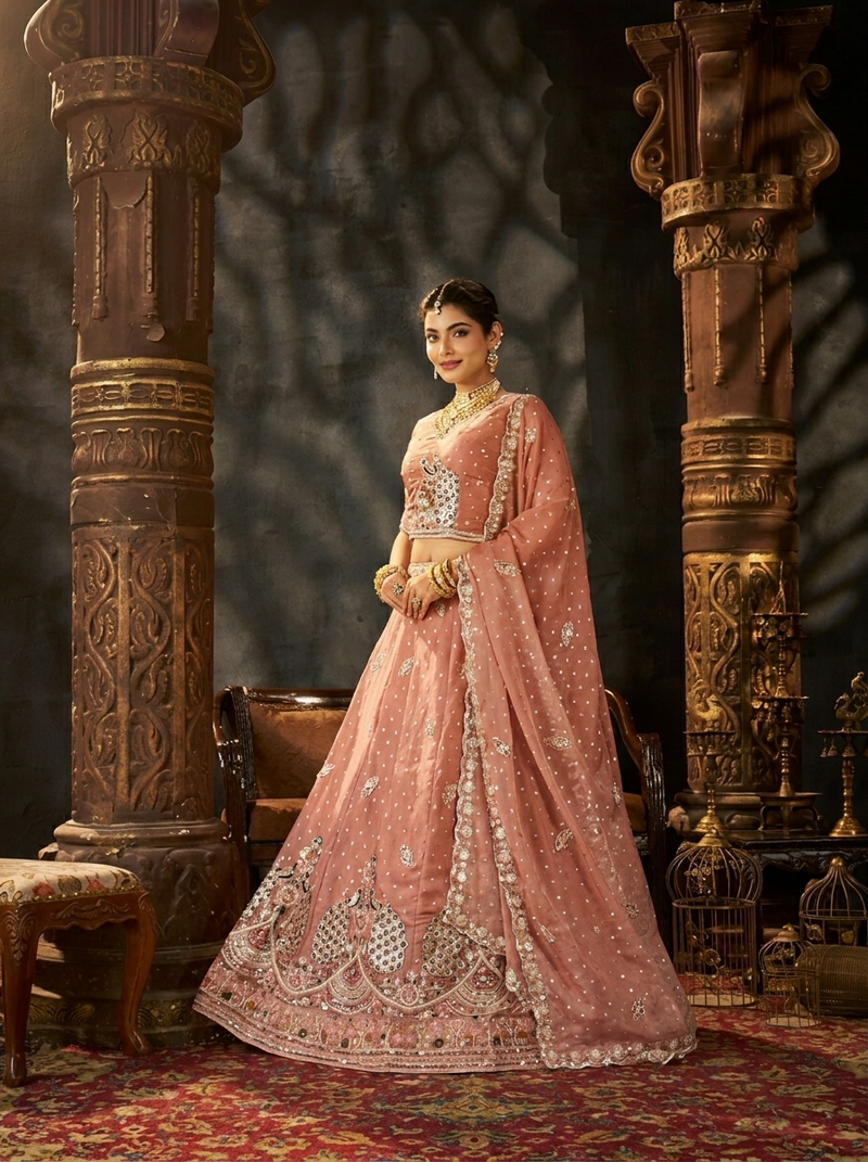 White Designer Moss Butti Embroidered Lehenga Choli