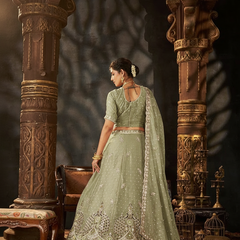 White Designer Moss Butti Embroidered Lehenga Choli