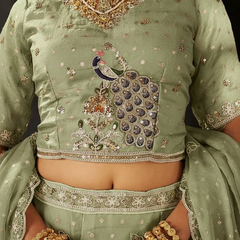 White Designer Moss Butti Embroidered Lehenga Choli