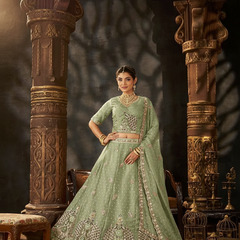 White Designer Moss Butti Embroidered Lehenga Choli