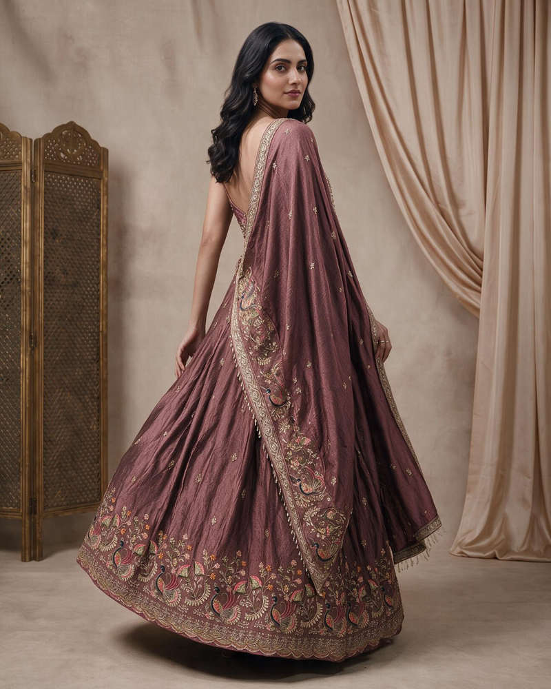 Earthy Mauve Embroidered Occasion Wear Lehenga