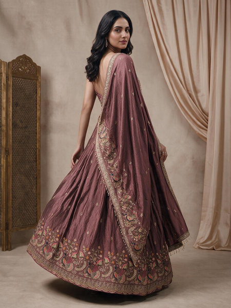 Earthy Mauve Embroidered Occasion Wear Lehenga