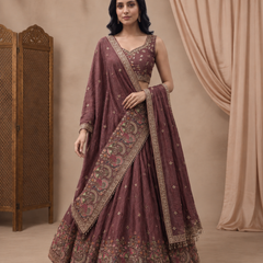 Earthy Mauve Embroidered Occasion Wear Lehenga
