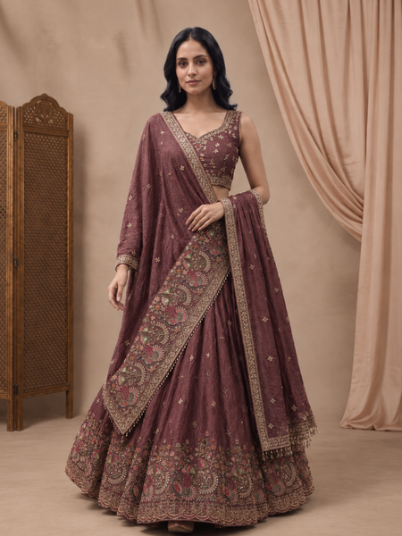 Earthy Mauve Embroidered Occasion Wear Lehenga