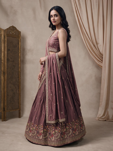 Earthy Mauve Embroidered Occasion Wear Lehenga