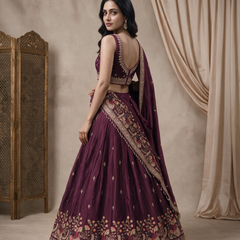 Wine Silk Crush Premium Embroidered Lehenga