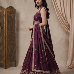 Wine Silk Crush Premium Embroidered Lehenga