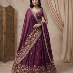 Wine Silk Crush Premium Embroidered Lehenga