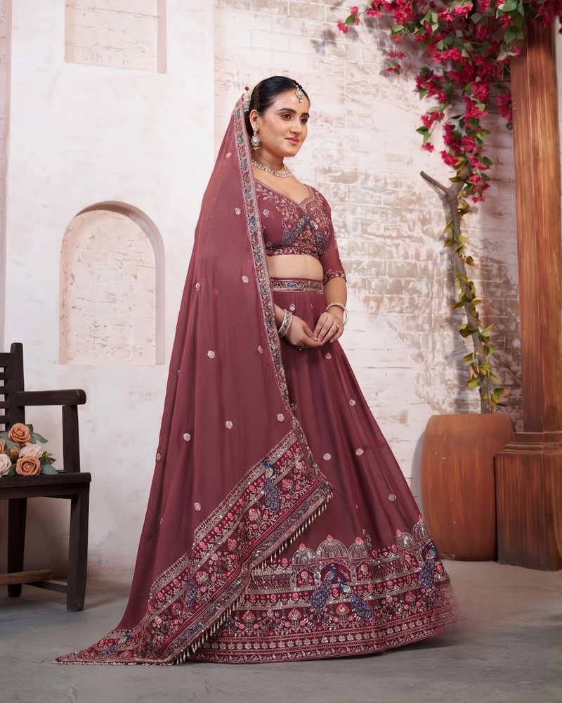 Earthy Mauve Silk Embroidered Occasion Lehenga