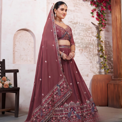 Earthy Mauve Silk Embroidered Occasion Lehenga