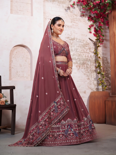 Earthy Mauve Silk Embroidered Occasion Lehenga