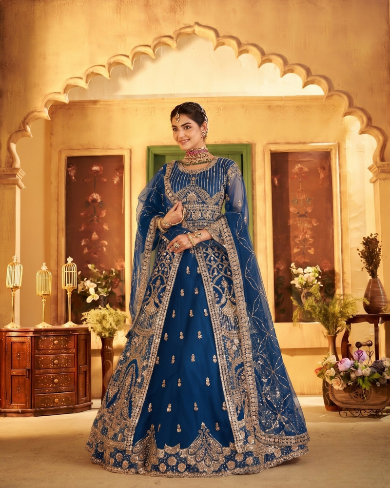 Rama Elegant Sindoor Satin Lehenga Set for Festive Occasions