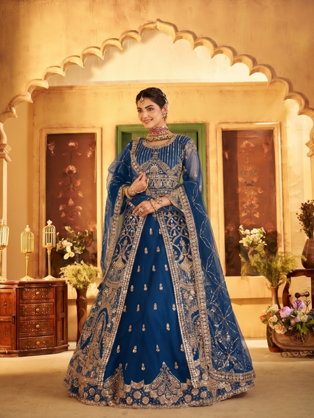 Rama Elegant Sindoor Satin Lehenga Set for Festive Occasions