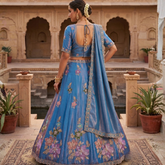 Blue Elegant Sindoor Satin Lehenga Choli for Festive Occasions