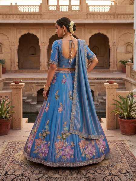Blue Elegant Sindoor Satin Lehenga Choli for Festive Occasions