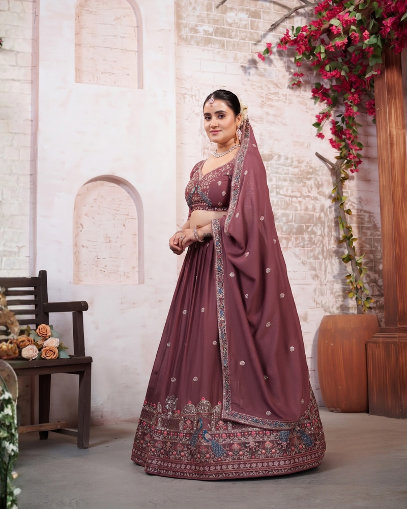 Earthy Mauve Silk Embroidered Occasion Lehenga