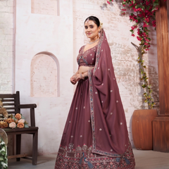 Earthy Mauve Silk Embroidered Occasion Lehenga