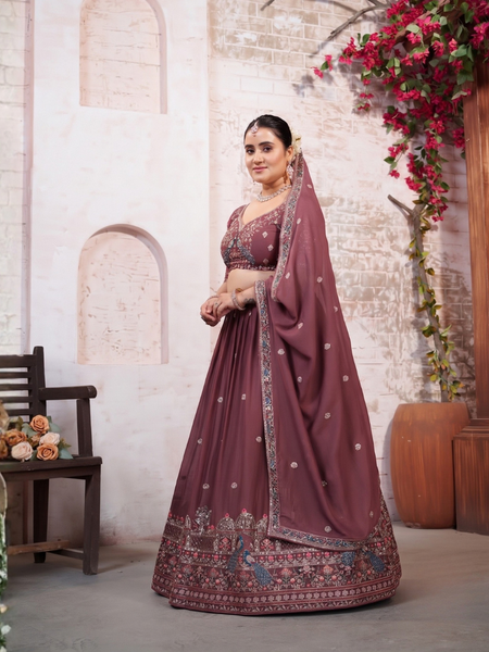 Earthy Mauve Silk Embroidered Occasion Lehenga