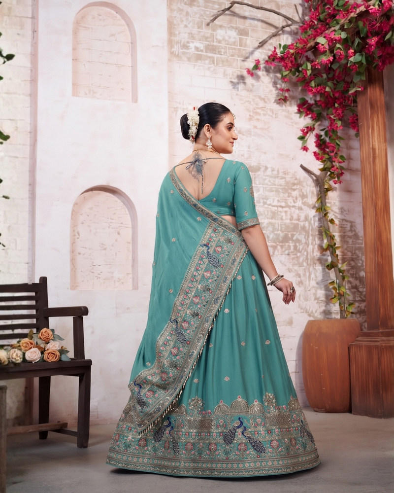 Jade Green Festive Silk Crush Lehenga Choli