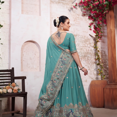 Jade Green Festive Silk Crush Lehenga Choli