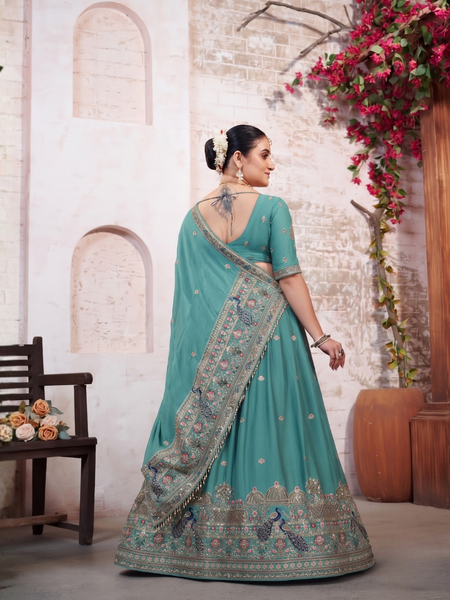 Jade Green Festive Silk Crush Lehenga Choli
