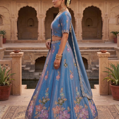 Blue Elegant Sindoor Satin Lehenga Choli for Festive Occasions