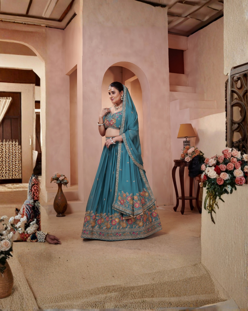 Jade Green Wedding Embroidered Lehenga Choli