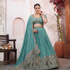 Jade Green Festive Silk Crush Lehenga Choli