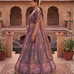 Golden Wedding Wear Sindoor Satin Embroidered Lehenga