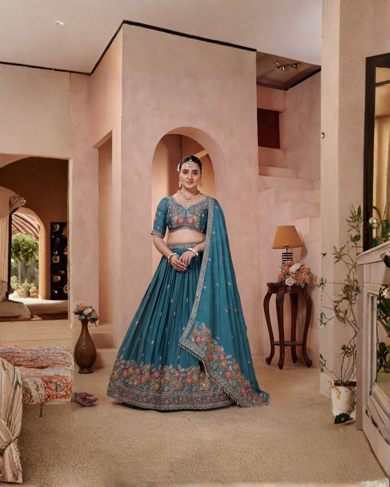 Jade Green Wedding Embroidered Lehenga Choli
