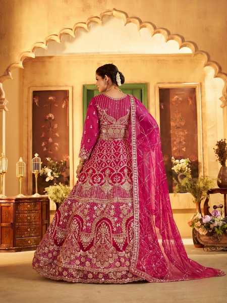 Rani Traditional Sindoor Satin Embroidered Lehenga Set
