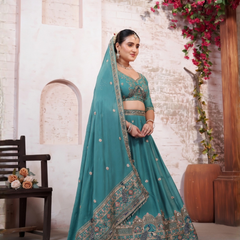 Jade Green Festive Silk Crush Lehenga Choli