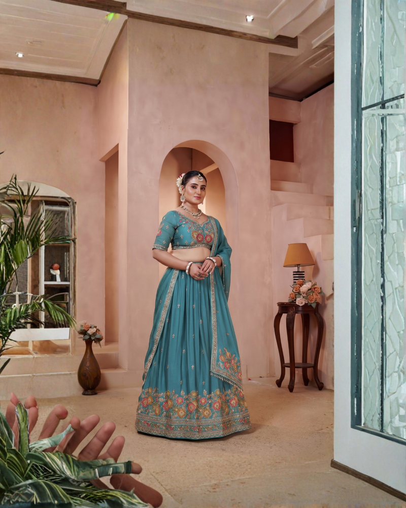 Jade Green Wedding Embroidered Lehenga Choli